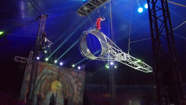 SAN JOSE DEL CABO BCS MEXICO-2022: Circus Performer on Rotating Aerial Ring