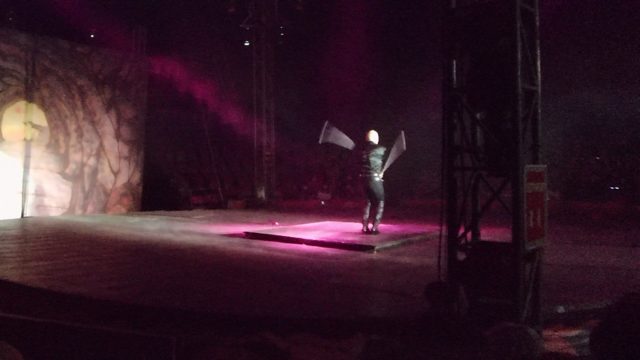 SAN JOSE DEL CABO BCS MEXICO-2022: Dancer Performing Flag Routine on Lit Stage