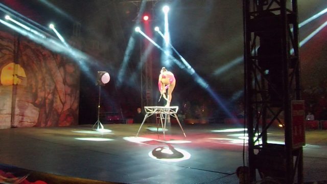 SAN JOSE DEL CABO BCS MEXICO-2022: Circus Acrobat Balancing on a High Wire Structure