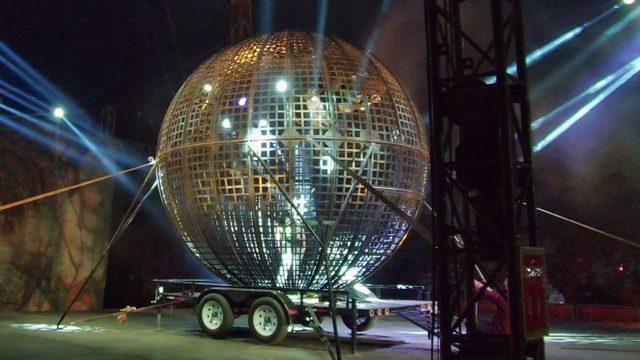 SAN JOSE DEL CABO BCS MEXICO-2022: Giant Golden Spherical Stage Prop on Trailer