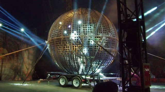 SAN JOSE DEL CABO BCS MEXICO-2022: Giant Golden Spherical Art Installation with People Inside