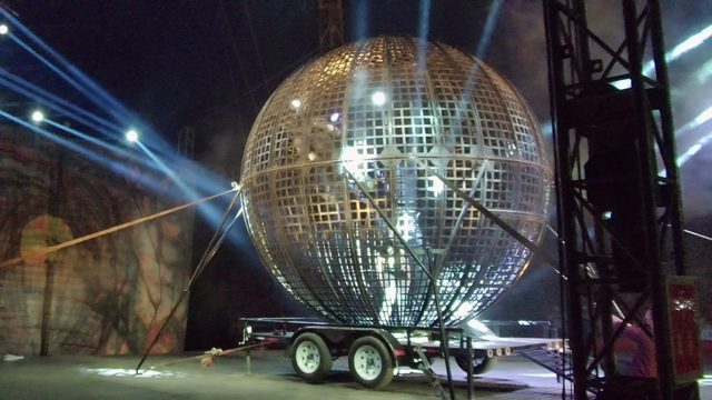 SAN JOSE DEL CABO BCS MEXICO-2022: Rotating Metallic Sphere on Stage Trailer