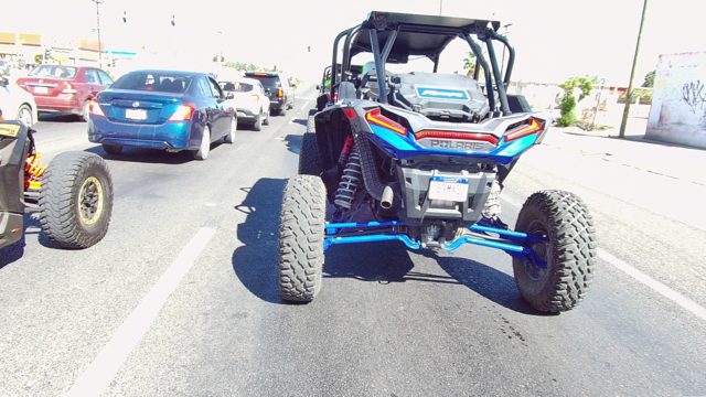 LOS CABOS BCS MEXICO-2022: UTV with Flashing Brake Lights on Paved Road