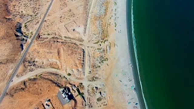 SAN JUANICO BCS MEXICO-2022: Sandy Beach and Dunes with Road From Aerial View