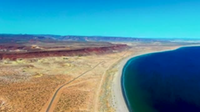 SAN JUANICO BCS MEXICO-2022: Coastal Desert Road Along Ocean Shore
