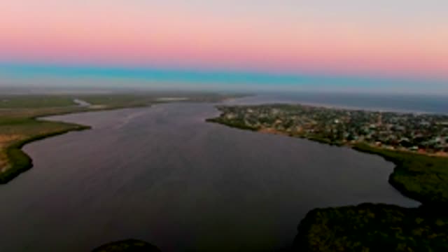 SAN CARLOS BCS MEXICO-2022: River Estuary at Sunset with Coastal Town