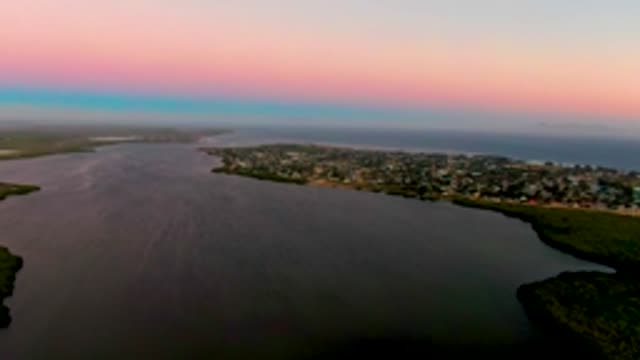 SAN CARLOS BCS MEXICO-2022: Dusk Over Coastal Town and Inlet