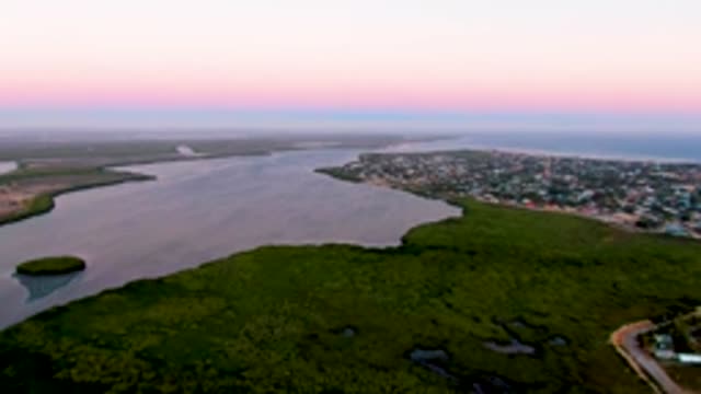 SAN CARLOS BCS MEXICO-2022: Coastal Inlet with Green Shore and Road