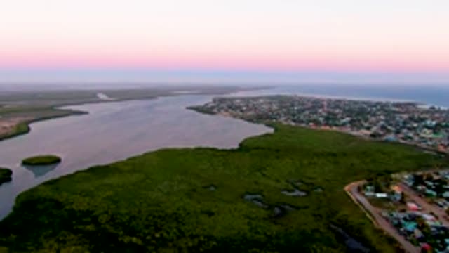 SAN CARLOS BCS MEXICO-2022: Aerial River and Coastal Town at Dusk