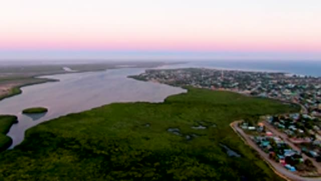 SAN CARLOS BCS MEXICO-2022: Coastal Town and River with Vehicle Movement
