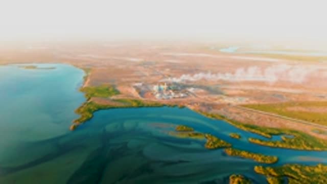 SAN CARLOS BCS MEXICO-2022: Industrial Plant Emissions Over Water Body