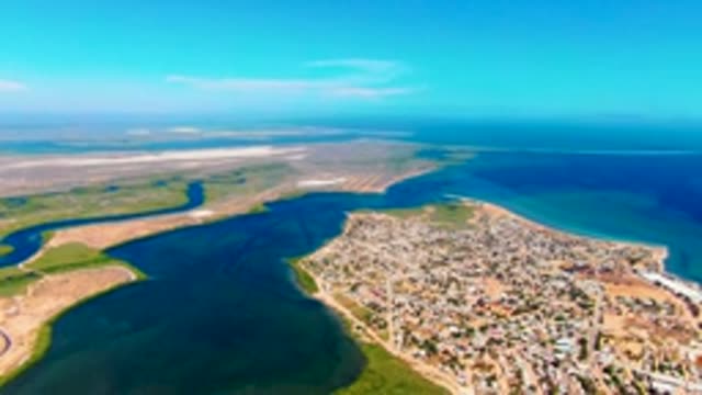 SAN CARLOS BCS MEXICO-2022: Coastal Town and Inlet Aerial Pan
