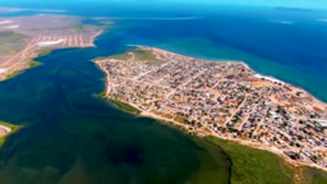 SAN CARLOS BCS MEXICO-2022: Coastal Town and Inlet Aerial Pan