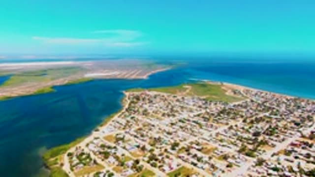 SAN CARLOS BCS MEXICO-2022: Coastal Town and Water with Moving Aerial Shadow