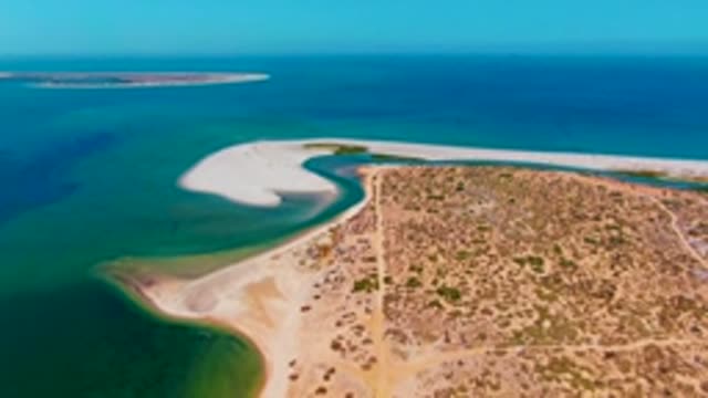SAN CARLOS BCS MEXICO-2022: Coastal Sandbar and Shallow Turquoise Waters Aerial