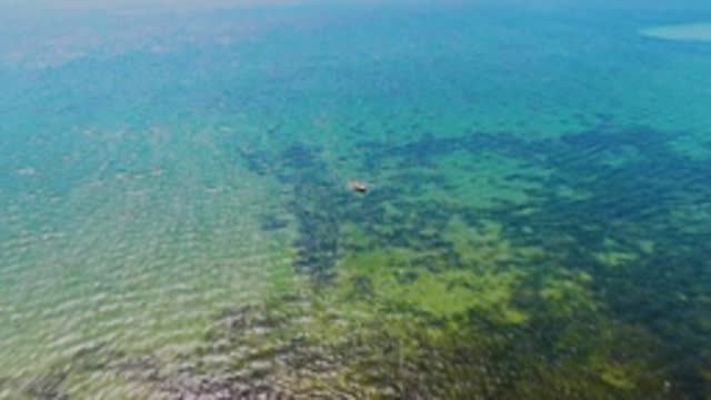 SAN CARLOS BCS MEXICO-2022: Shallow Ocean Water with Small Boat and Visible Seabed
