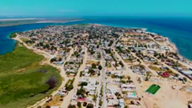 SAN CARLOS BCS MEXICO-2022: Coastal Town Aerial Pan