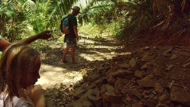 SAN PANCHO NAYARIT MEXICO-2022: People Walking on a Rocky Forest Trail