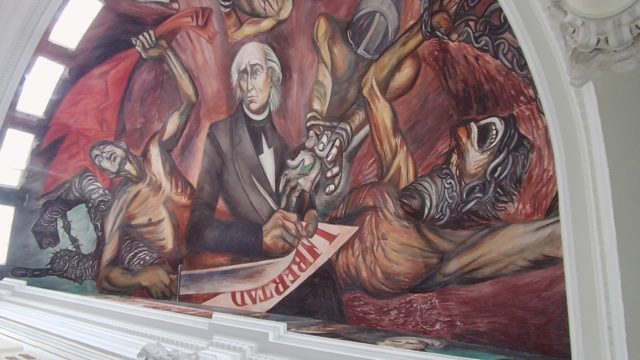 Mural of Historical Figure with Liberty Document
