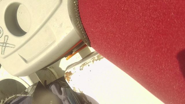 Close-Up of Red and Black Fabric Seat Details