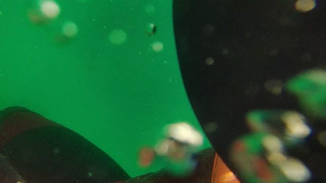 Diver Swimming Underwater with Fins and Bubbles
