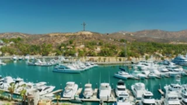 PUERTO LOS CABOS BCS MEXICO-2022: Marina with Docked Yachts and Motorboats