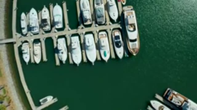 PUERTO LOS CABOS BCS MEXICO-2022: Boats Docked at Marina with Shoreline and Palm Trees