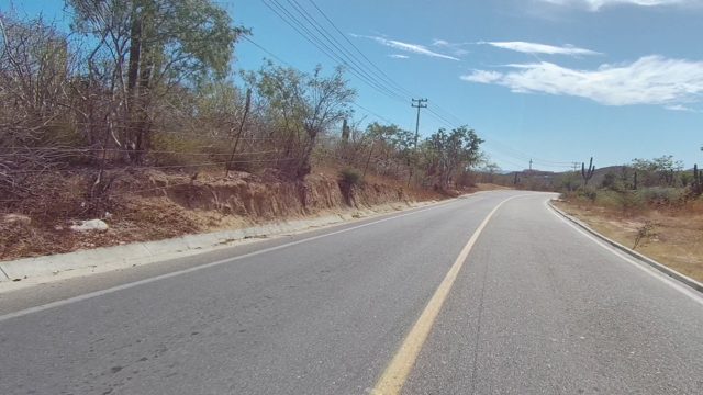 EAST CAPE LOS CABOS BCS MEXICO-2022: Paved Road Winding Through Dry, Cactus-dotted Terrain