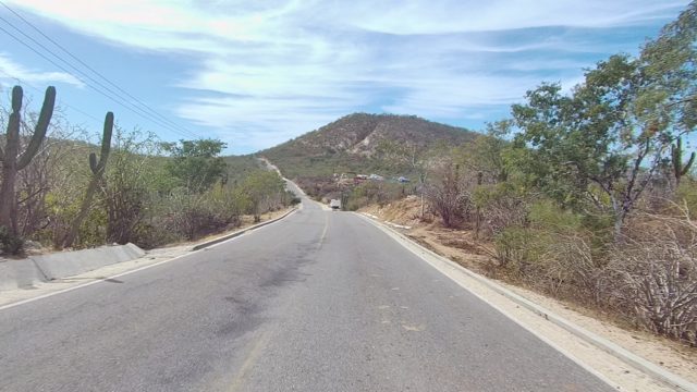 EAST CAPE LOS CABOS BCS MEXICO-2022: Paved Road Through Arid Landscape with Cacti