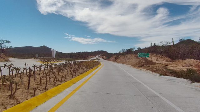 EAST CAPE LOS CABOS BCS MEXICO-2022: Road Through Arid Landscape with Cacti