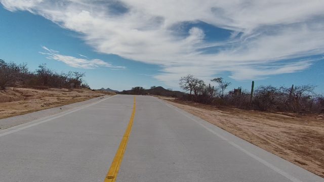 EAST CAPE LOS CABOS BCS MEXICO-2022: Forward Motion Along a Desert Road with Cacti