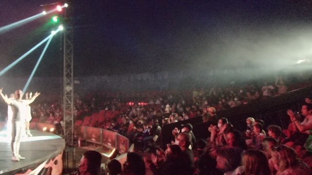 SAN JOSE DEL CABO BCS MEXICO-2022: Stage Performer Engaging with Cheering Concert Crowd