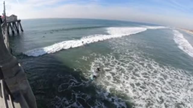 HUNTINGTON BEACH CALIFORNIA-2019: People Standing in the Ocean at the Shore