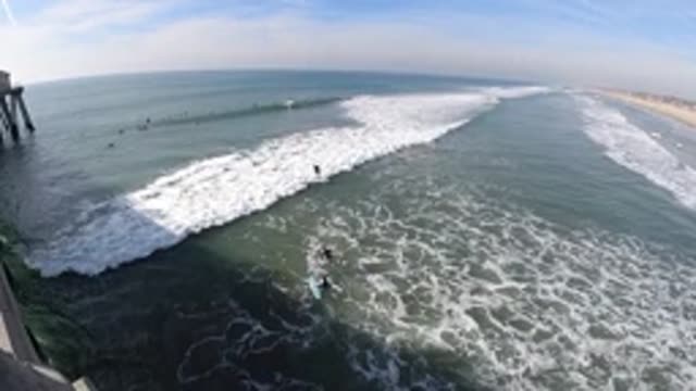 HUNTINGTON BEACH CALIFORNIA-2019: Ocean A Mix Of Dangerous And Peace