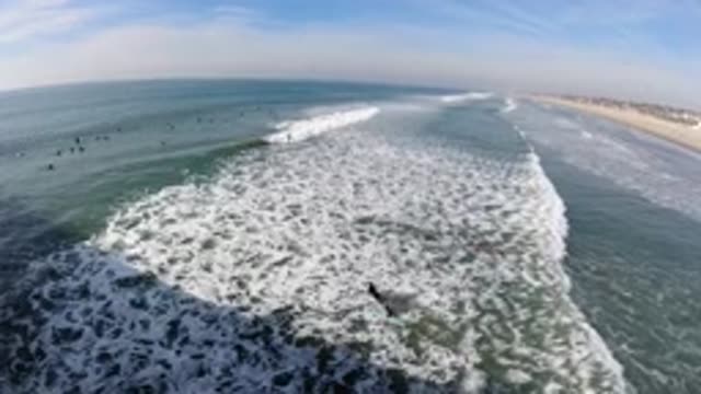 HUNTINGTON BEACH CALIFORNIA-2019: People Swimming in the Ocean at the Beach