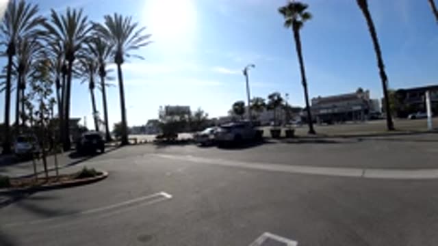HUNTINGTON BEACH CALIFORNIA-2019: Empty Parking Lot And Palm Trees On A Sunny Day
