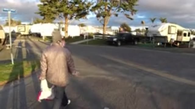 PISMO BEACH CALIFORNIA-2019: Casual Street Walking Video Taken by Loved One