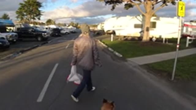PISMO BEACH CALIFORNIA-2019: Man Walking in Trailer Park