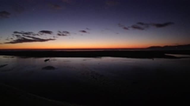 PISMO BEACH CALIFORNIA-2019: Orange Sunset With Dark Grey Clouds On A Clear Evening