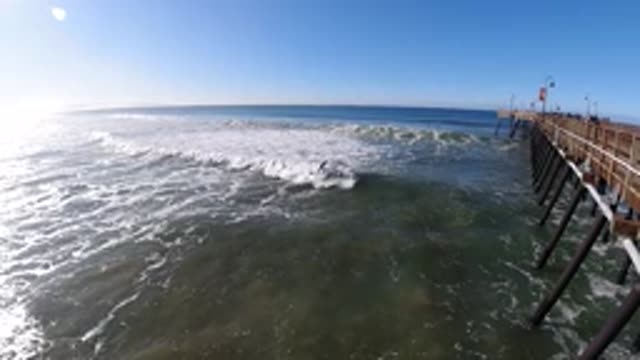 PISMO BEACH CALIFORNIA-2019: The Waves Are Kissing The Pillars Of The Seabridge