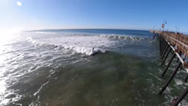 PISMO BEACH CALIFORNIA-2019: A Slow Motion Huge White Wave Coming In