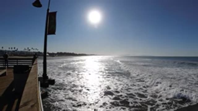 PISMO BEACH CALIFORNIA-2019: Gentle Moving Ocean Current In The Evening While