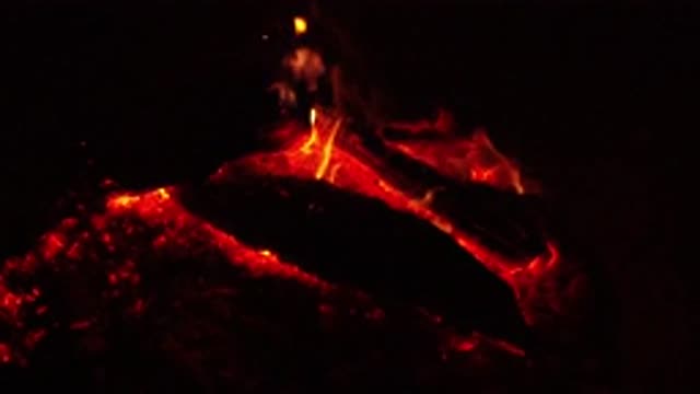 OJAI CALIFORNIA-2019: Hot Burning Volcano With Red And Yellow Flames In The