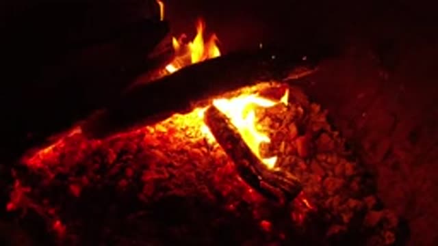 OJAI CALIFORNIA-2019: A Slow Motion Fire Burning In The Darkness And There Are