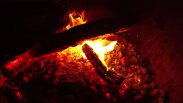 OJAI CALIFORNIA-2019: Fire Burning Bright Inside A Pit