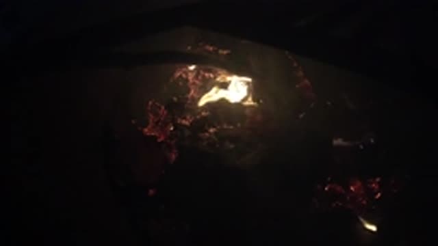OJAI CALIFORNIA-2019: Slow Motion Flames Of A Warm And Toasty Campfire On A