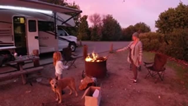 SAN CLEMENTE CALIFORNIA-2019: Family With Dog Camping Out On A Winter Day And