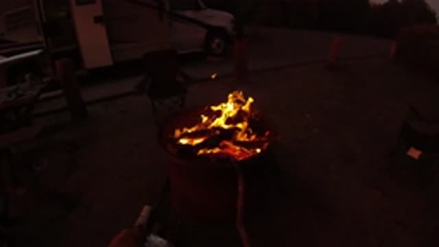 SAN CLEMENTE CALIFORNIA-2019: Slow Motion Logs Burning In A Fire Pit