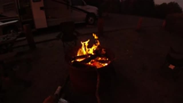 SAN CLEMENTE CALIFORNIA-2019: Slow Motion Fire in Fire Pit on Patio