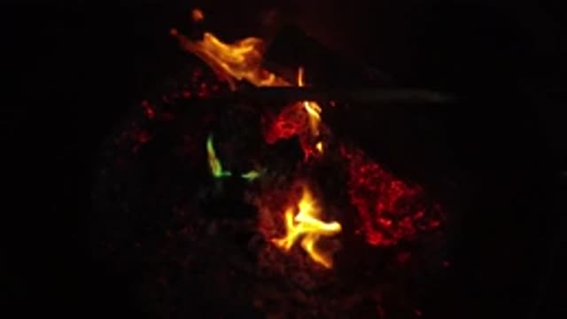 SAN CLEMENTE CALIFORNIA-2019: Well Establish Camp Fire Burning Brightly And Hot